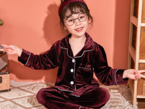 Children's Gold Velvet Solid Color Pajamas Set