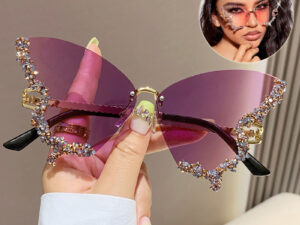Luxury Diamond Butterfly Sunglasses Women Brand Y2K Vintage Rimless Oversized Sun Glasses Ladies Eyewear Shades