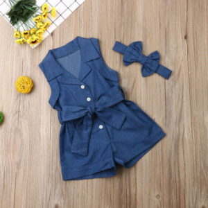 BABYNBEAUTY-Where Cuteness Meets Radiance for Your Little one - BabynBeauty 94 Pudcoco Kids Baby Girl Clothes Sleeveless Romper Denim