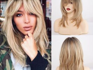 Wig Female Wigs Long Hair Gradient Color Golden Headgear
