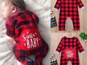 Infant Baby Boys Girls Christmas Santa XMAS Letter Plaid Romper Jumpsuit Outfits baby clothes winter clothe