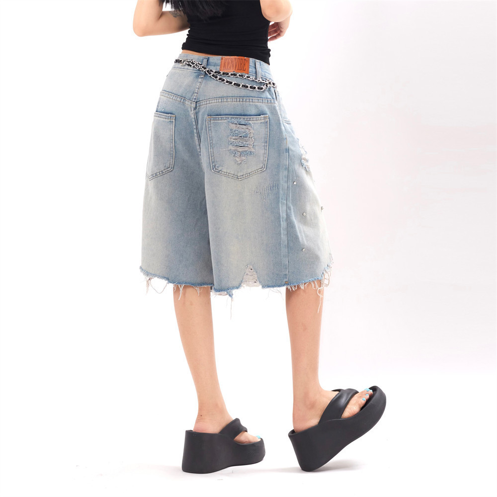 Ripped Denim Shorts For Men And Women - Image 2