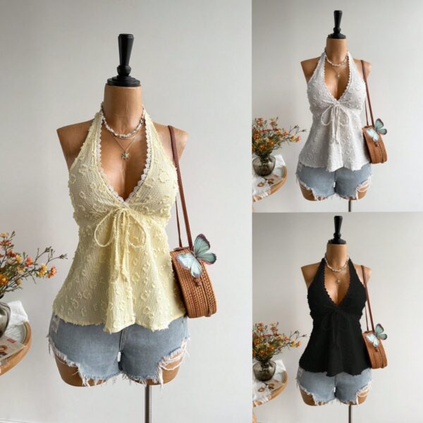 European And American-style Womens Solid-color Halter Strap