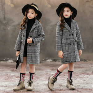 BABYNBEAUTY-Where Cuteness Meets Radiance for Your Little one - BabynBeauty 106 Gray plaid houndstooth coat for girls