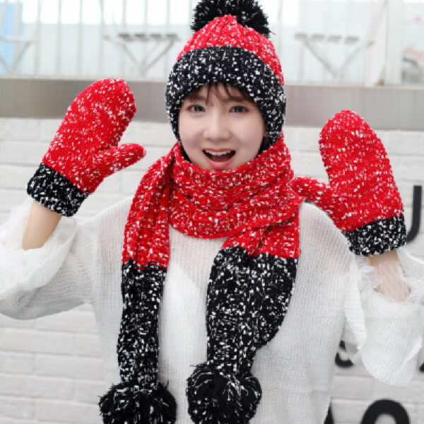Three Piece Hat Scarf And Gloves For Women