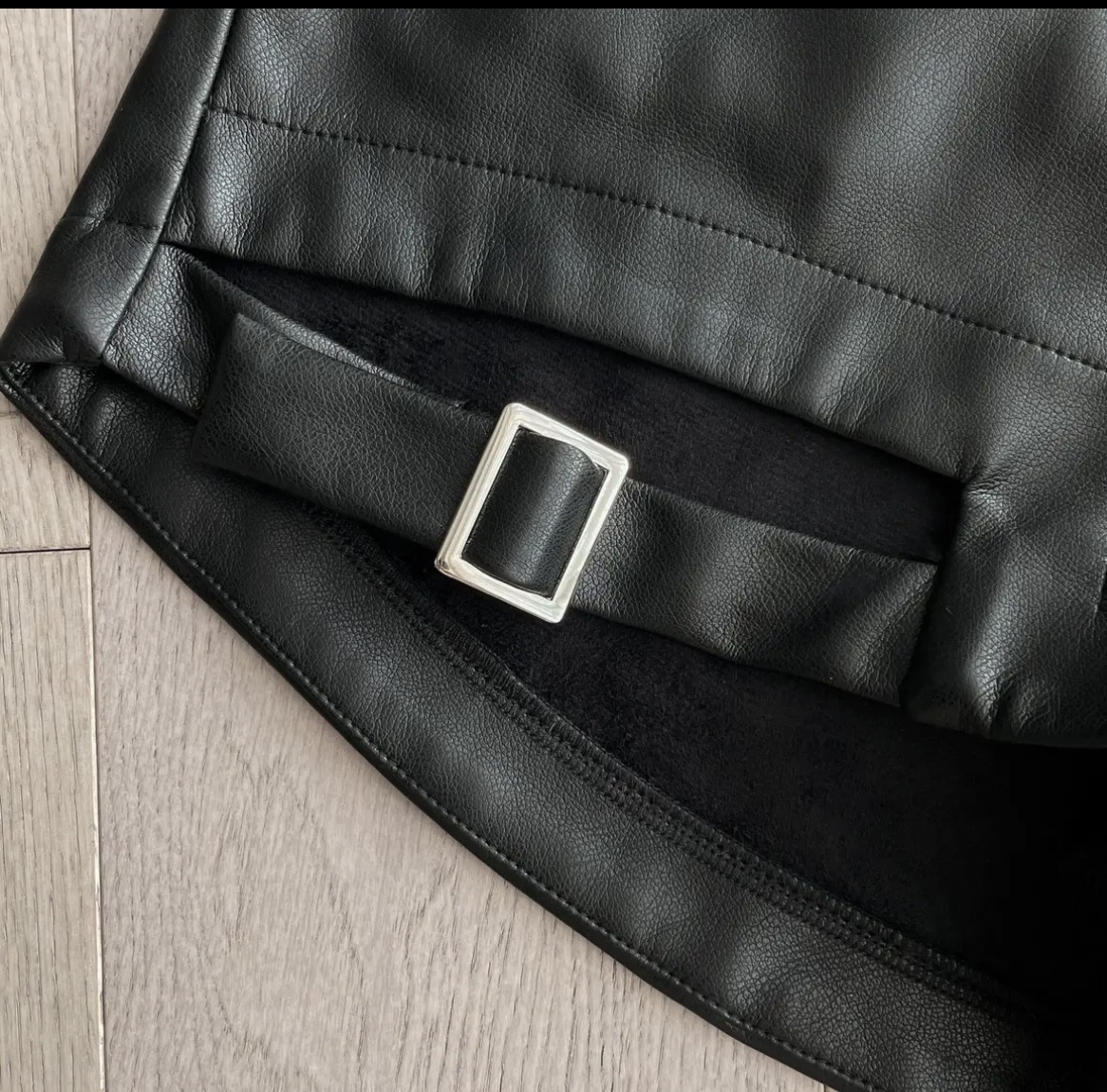 Black Buckle Washed Leather Shorts For Women - Image 8