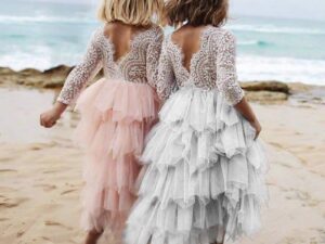 Autumn And Winter Explosions Hollow Children's Skirt Lace Long-sleeved Girls White Princess Dress Irregular Dress