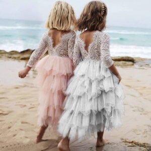 BABYNBEAUTY-Where Cuteness Meets Radiance for Your Little one - BabynBeauty 104 Autumn And Winter Explosions Hollow Children's Skirt Lace Long-sleeved Girls White Princess Dress Irregular Dress