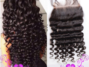 Live-action Wigs Hand-woven Human Hair Block Deep Wave Closure Full Lace Wig