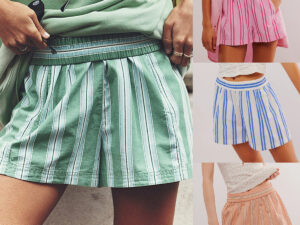 Striped Casual Elastic Pocket Beach Shorts For Women