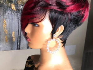 Dark Red Pixie Cut Wig Human Hair Short Bob Wig With Natural