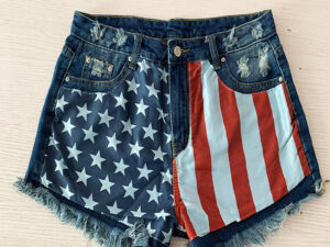 Fringed Star-Print Denim Shorts For Women