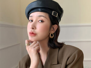 Fashion Sheepskin Genuine Leather Women Beret