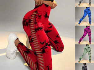 Hollow Tie Dye Printed Yoga Pants High Waist Butt Lift Seamless Sports Gym Fitness Leggings Slim Pants For Women Tight Trousers