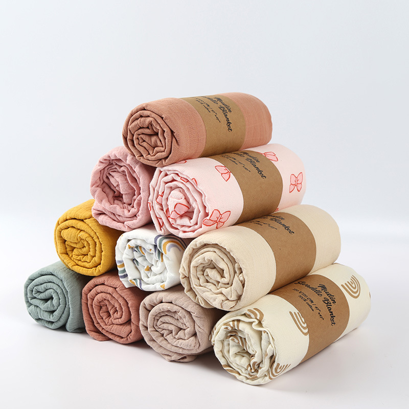 Double-layer Crepe Baby Cover Blanket Swaddling Baby Gauze Towel Newborn Package Combination - Image 4