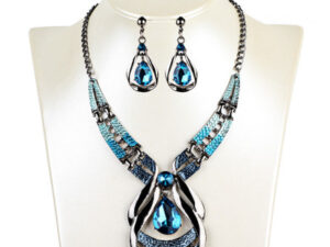 European and American jewellery suit, exotic, antique, oil blue, blue jewel necklace, water drop suit earring clavicle chain