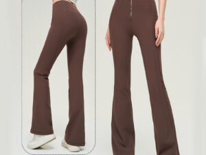 High Waist Zipper Bell-bottom Trousers For Women Slimming Butt Lifting Flared Leggings Sports Gym Fitness Yoga Pants Quick-drying