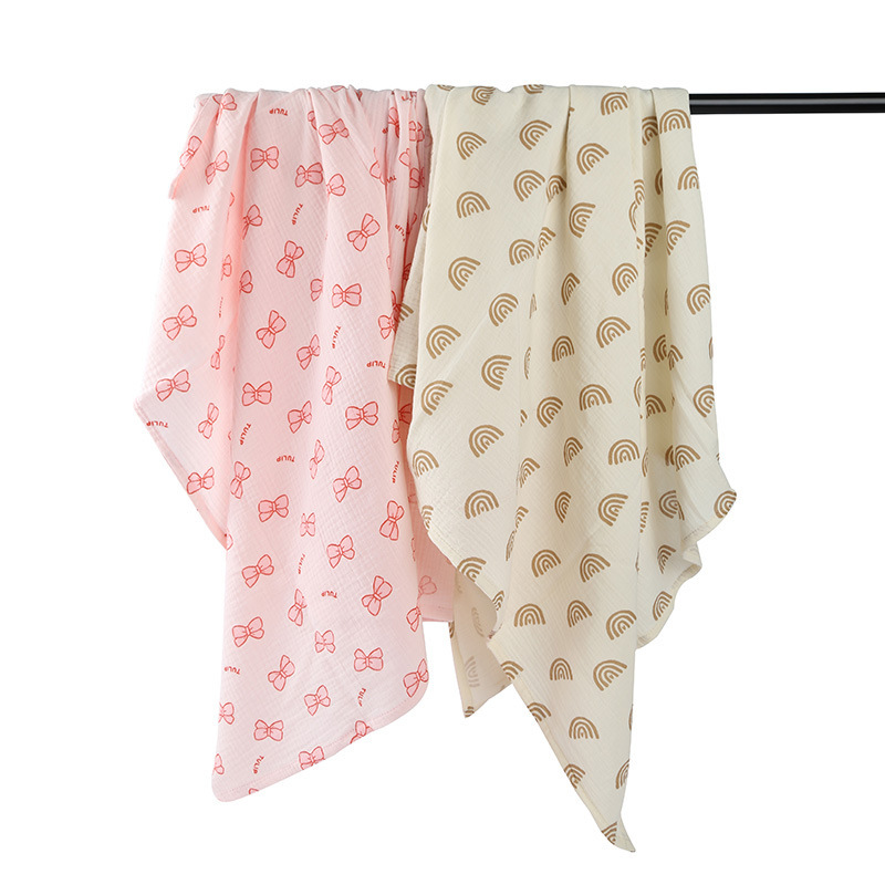 Double-layer Crepe Baby Cover Blanket Swaddling Baby Gauze Towel Newborn Package Combination - Image 5