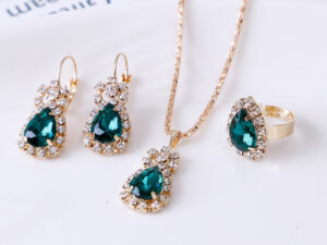 Water drop rhinestone necklace earrings ring set