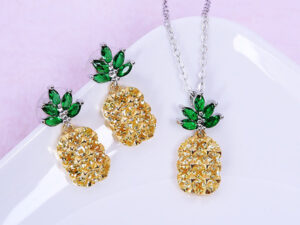 Crystal Pineapple Earrings Necklace Set Coconut Tree Earrings