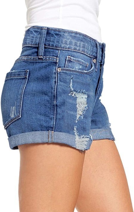 Ripped And Frayed Denim Shorts For Women - Image 3