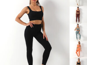 2pcs Thread Yoga Suit Seamless Bra And Butt Lifting High Waist Leggings Set For Women Sports Fitness Yoga Pants Sportswear Outfits Clothing