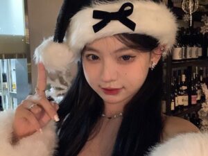 Red Bow Christmas Hat Headwear For Women