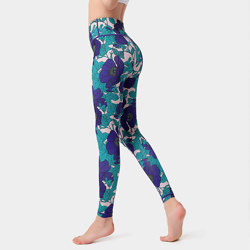 Fashion Flowers Print Leggings High Waist Hip Lifting Yoga Pants For Women Sports Running Fitness Trousers - Image 4