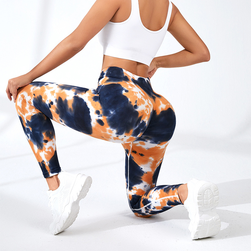 Ink Tie-dye Printed Yoga Pants Seamless High Waist Tight Hip Lifting Leggings Sports Running Fitness Trousers For Women - Image 4