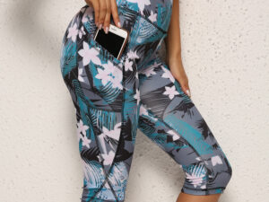 European And American Floral Print Pocket Yoga Women's Camouflage Leggings For Women