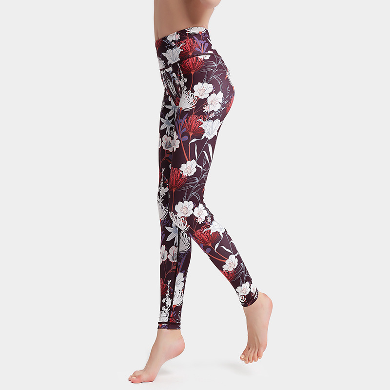 Fashion Flowers Print Leggings High Waist Hip Lifting Yoga Pants For Women Sports Running Fitness Trousers - Image 5