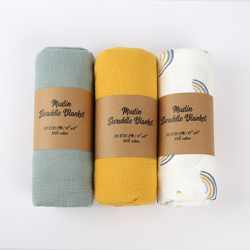 Double-layer Crepe Baby Cover Blanket Swaddling Baby Gauze Towel Newborn Package Combination - Image 7