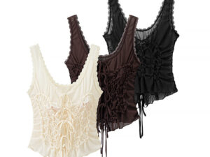 Womens Pleated Slim-Fit Camisole Top With Bow-Tie Straps