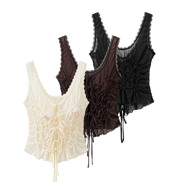 Womens Pleated Slim-Fit Camisole Top With Bow-Tie Straps