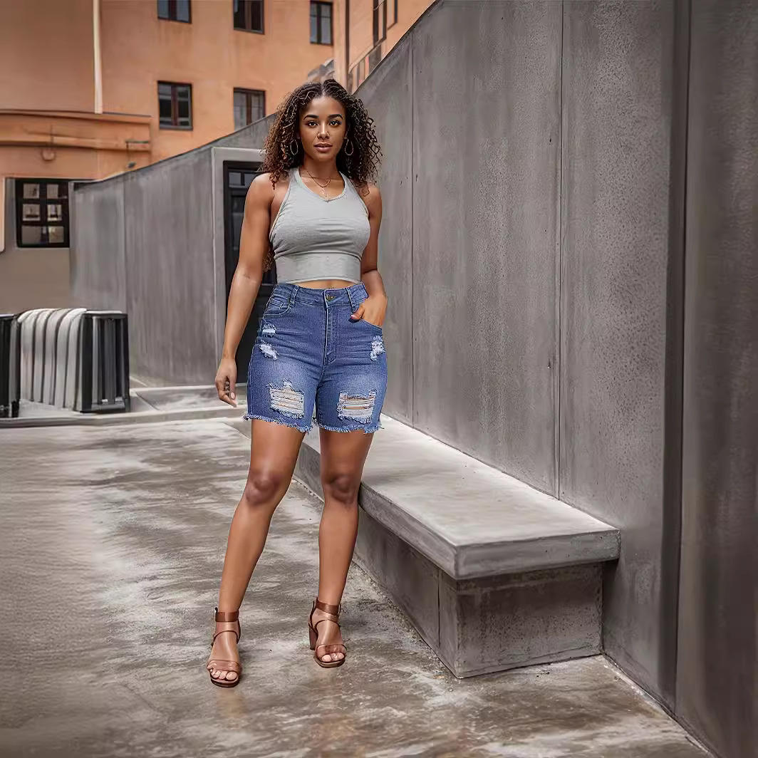 Denim With Hole Shorts For Women - Image 5