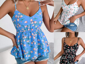 Womens Stylish Casual Floral Waist-cinching Camisole