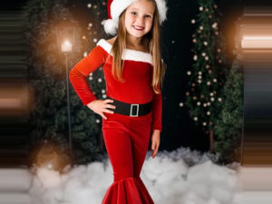 Winter Christmas Long-sleeved Shirt Bell Bottoms Hat Three-piece Children's Clothing
