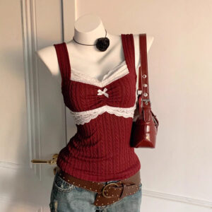 Categories 10 Womens Lace-trimmed Bow-decorated Vest-style Waistcoat Slim-fit Outerwear Top