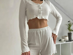 Pajamas Long Sleeve Shorts Suit For Women