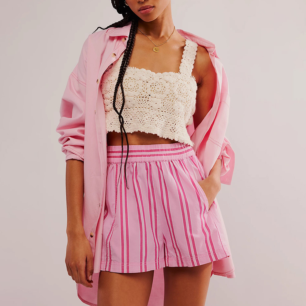 Striped Casual Elastic Pocket Beach Shorts For Women - Image 3