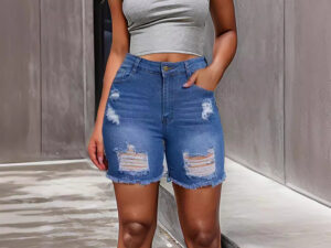 Denim With Hole Shorts For Women