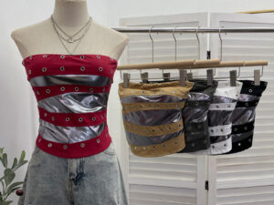 Popstar Festival Outfit Patchwork Bra-Padded Tube Top Short Sleeveless Top