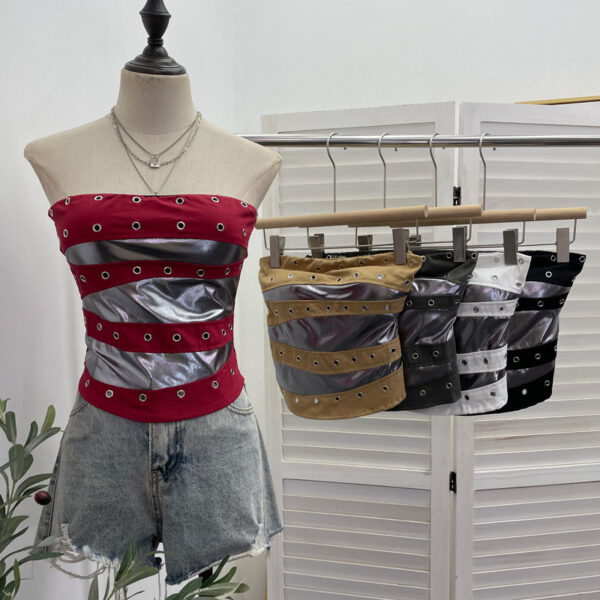 Popstar Festival Outfit Patchwork Bra-Padded Tube Top Short Sleeveless Top
