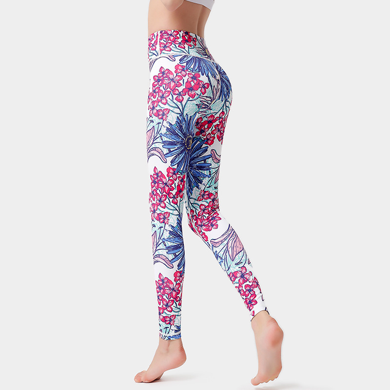Fashion Flowers Print Leggings High Waist Hip Lifting Yoga Pants For Women Sports Running Fitness Trousers - Image 7