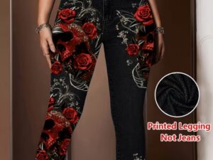Womens Faux Denim Skinny Leggings With All-Season Prints For Women