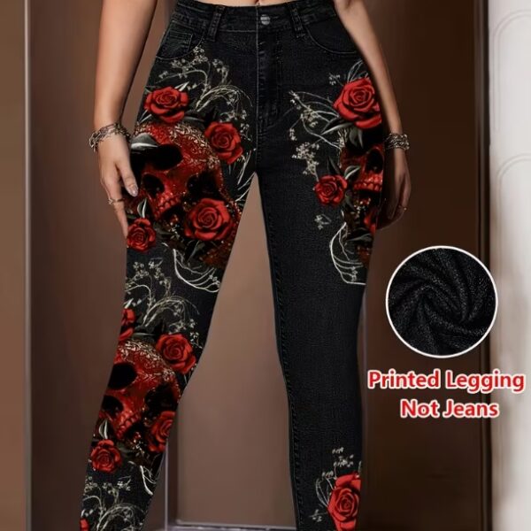 Womens Faux Denim Skinny Leggings With All-Season Prints For Women