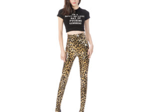 European And American Style High Waist Leather Leopard Print Leggings For Women