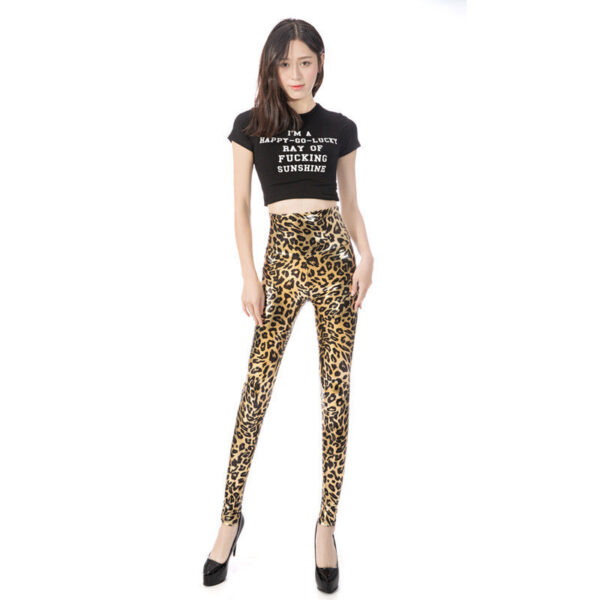 European And American Style High Waist Leather Leopard Print Leggings For Women