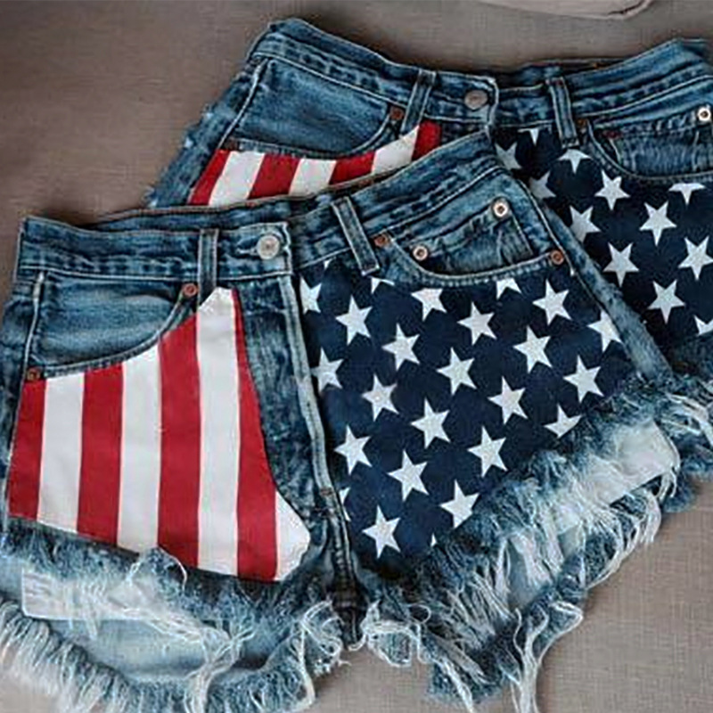 Fringed Star-Print Denim Shorts For Women - Image 2