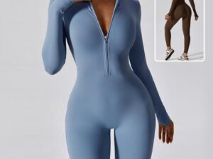 Zipper Long Sleeve Jumpsuit Yoga Fitness Training Pants Tight Hip Seamless Sports Jumpsuit For Women Clothing